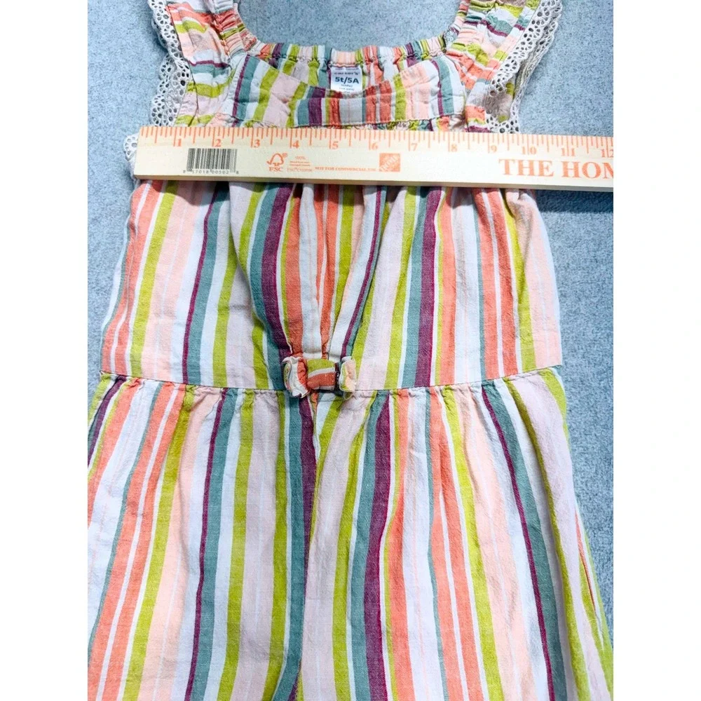 Carter's Girls 5T Striped Jumpsuit Rainbow Linen Blend Ruffle Sleeveless Romper